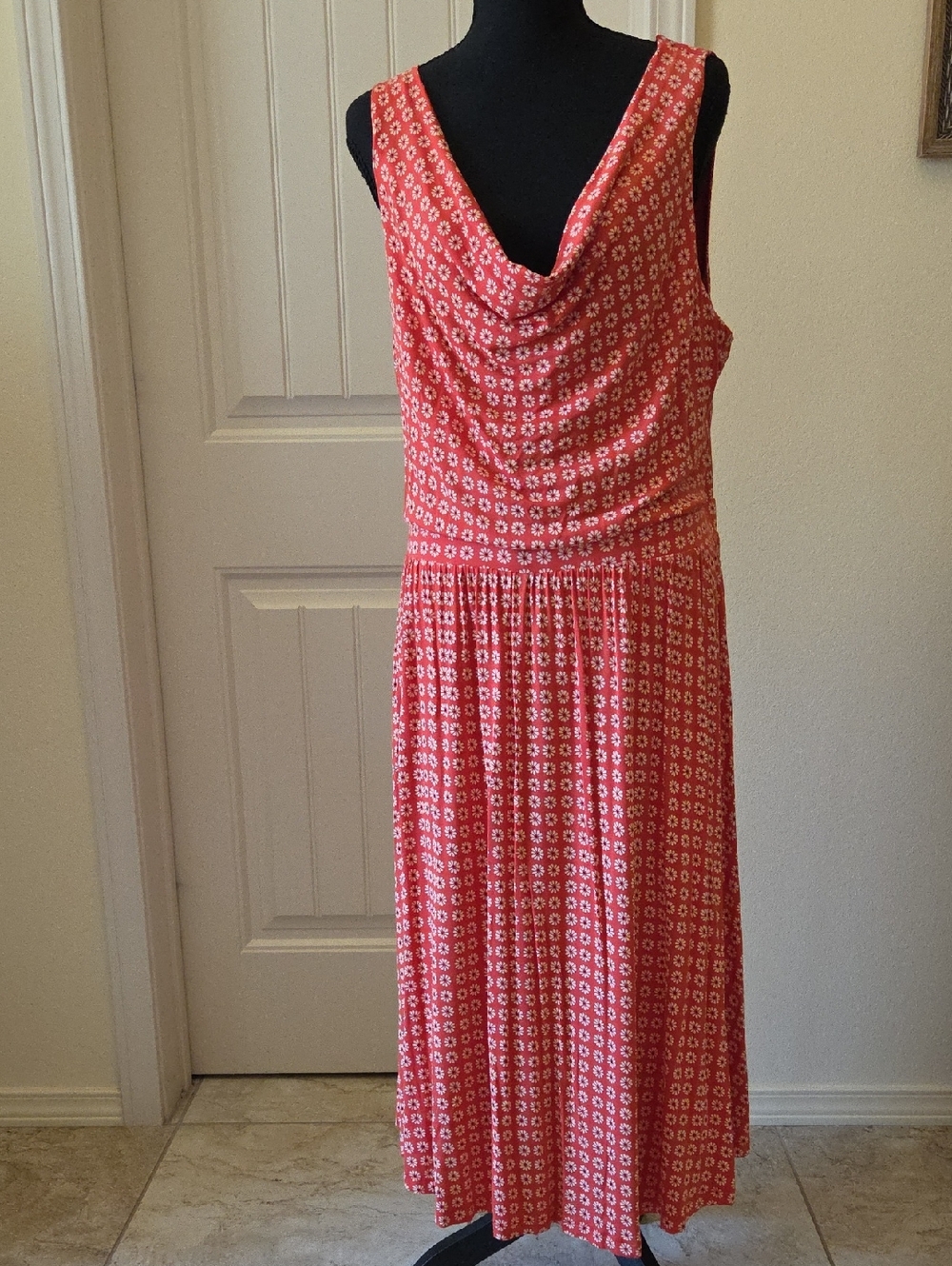 Anthropologie Maeve Brianne Cowl Neck Midi Dress Orange Daisy Print, Size 1X